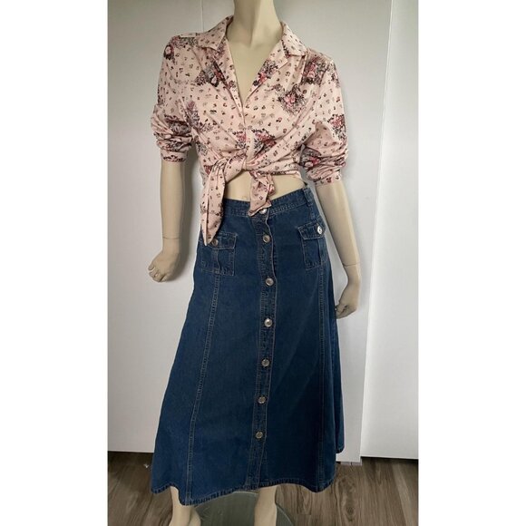 1970s Floral Blouse, Size L, Peach Polyester Shirt, Vintage Blouse - Picture 5 of 10